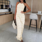 Sexy Pleated Texture Halter Neck Backless Maxi Dress
