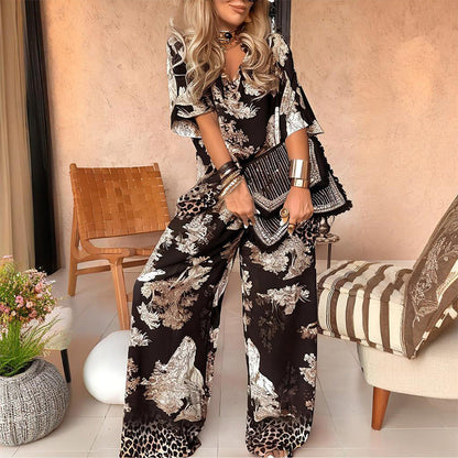 🔥🌊Summer Big Sale 49% OFF!!💃Daily needs!✅ Printed V-neck set | A set of solutions to wear, casual and fashionable, not tired of wearing every day