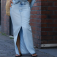 Women's Diagonal Shoulder Top with Split Denim Long Skirt