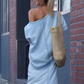 Women's Diagonal Shoulder Top with Split Denim Long Skirt
