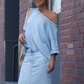 Women's Diagonal Shoulder Top with Split Denim Long Skirt