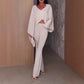 Solid Color Sexy V-Neck Top & Wide Leg Pants Two-Piece Set