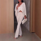 Solid Color Sexy V-Neck Top & Wide Leg Pants Two-Piece Set