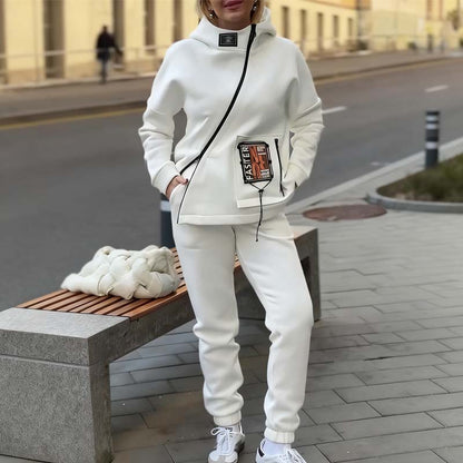 Women Casual Stand Collar Zip-up Jacket & Pants Set