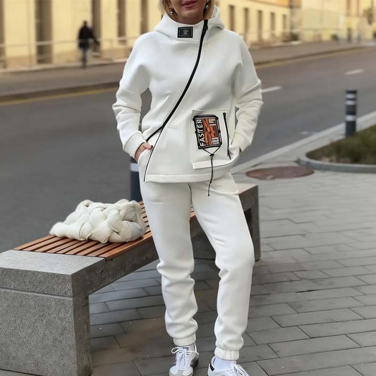 Women Casual Stand Collar Zip-up Jacket & Pants Set