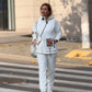 Women Casual Stand Collar Zip-up Jacket & Pants Set