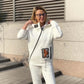 Women Casual Stand Collar Zip-up Jacket & Pants Set