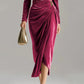 Long Sleeve Cowl Neck Ruched Slit Dress