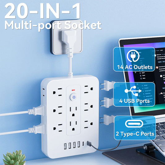 ✨🔥Hot Sale Deals-20-in-1 Power Strip with Overload Protection🔌🔥🔥🔥（Order now and receive a UK plug adapter free of charge）