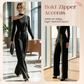 One-Shoulder Top and Dual-Zipper Detail Pants Set