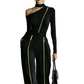 One-Shoulder Top and Dual-Zipper Detail Pants Set