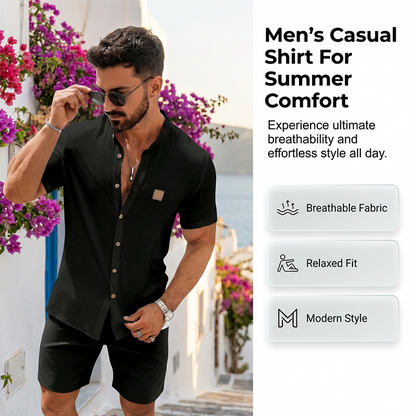 👔 FLASH SALE: 49% OFF! ☀️ Men's Summer Casual Button-Up Shirt – Stand Collar, Breathable & Relaxed Fit ✨Free delivery on all orders, delivered within 5 working days!