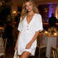 Women's V-Neck Short Sleeve Linen Tunic Dress