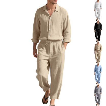 Men's Linen Blend Long Sleeve Shirt & Pants Set