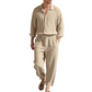 Men's Linen Blend Long Sleeve Shirt & Pants Set