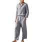 Men's Linen Blend Long Sleeve Shirt & Pants Set