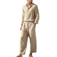 Men's Linen Blend Long Sleeve Shirt & Pants Set