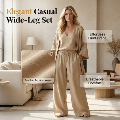 Elegant Wide-Leg Pants & Cardigan Set