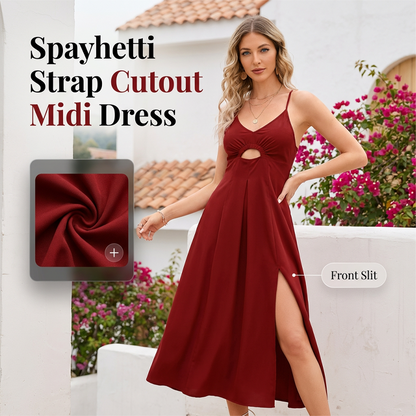 Spaghetti Strap Cutout Midi Dress with Slit