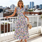 Women's Floral Print Dress with Flutter Sleeve