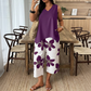 🔥New Arrivals🔥Women's Asymmetrical Top & Floral Capri Pants Set