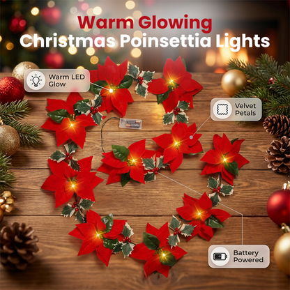 🎄 Christmas Poinsettia String Lights – Add a Warm Holiday Glow ✨