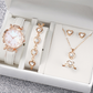Women‘s 5-Piece Quartz Watch & Jewelry Set – Elegant Dress Watch with Floral Pattern, Matching Bracelet, Necklace, Earrings & Ring – Perfect for Birthday, Anniversary, Mother’s Day