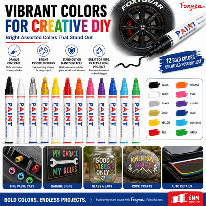 Waterproof Paint Marker Set – 12 Colors for Tire Lettering & DIY