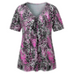 Women V Neck Leopard Print Short Sleeve T-Shirt Pleated Tunic Top