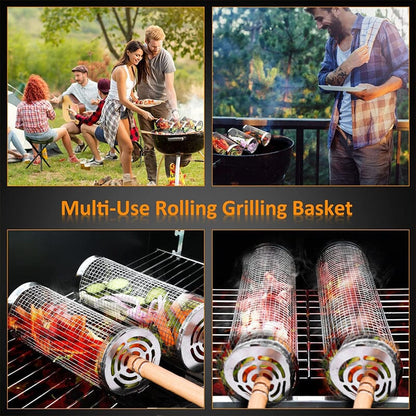 Rolling Grilling Basket for Outdoor BBQ