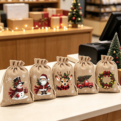 🎅 LIMITED‑TIME 50% OFF! ✨ Christmas Drawstring Gift Bags – Santa & Reindeer Design, Reusable Fabric Gift Wrapping Bags ✨