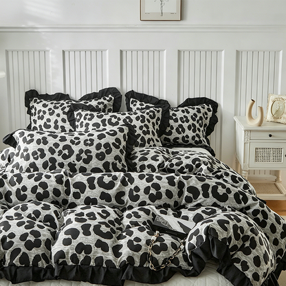 Leopard Print Ruffled Duvet Cover Set