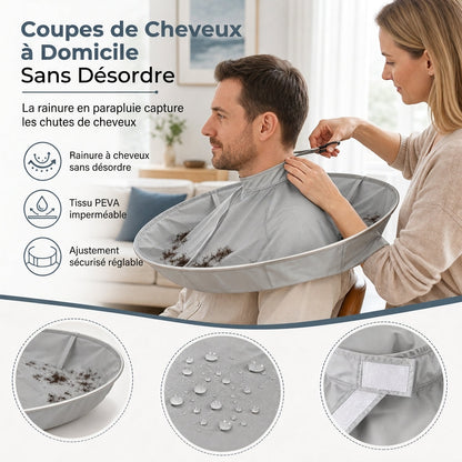 🥳2026 HOT SALE🥳💞50K+ SOLD! ✂️🧹 Hair Cutting Cape with Catcher – built-in groove traps clippings, no mess on clothes or floors. Waterproof, non-static, folds flat. Perfect for home trims & kids' cuts! 💇✅