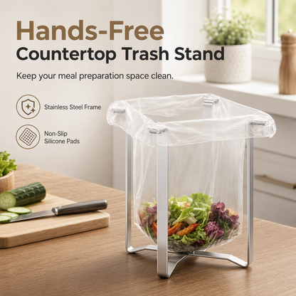 Foldable Stainless Steel Trash Bag Holder for Kitchen & Desktop