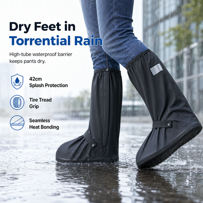 🌧️✨ LIMITED-TIME 50% OFF! Waterproof High-Top Rain Shoe Covers — Non-Slip, Reflective, 42cm Tall 👟