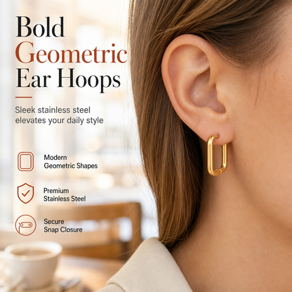 Geometric Stainless Steel Huggie Hoop Earrings