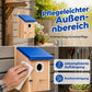 ✨ Weatherproof Wooden Outdoor Bird House – Solid Thickened Natural Timber with Sky Blue Slanted Roof, Predator-Safe Metal Reinforced Entry Guard & Round Resting Perch – 15×15×22cm for Bluebirds Wrens Finches & Songbirds 🏡