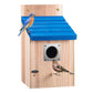 ✨ Weatherproof Wooden Outdoor Bird House – Solid Thickened Natural Timber with Sky Blue Slanted Roof, Predator-Safe Metal Reinforced Entry Guard & Round Resting Perch – 15×15×22cm for Bluebirds Wrens Finches & Songbirds 🏡