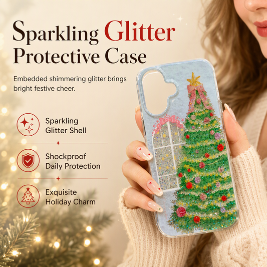 Christmas Tree Art Deco Glitter Casing - Shockproof TPU Cellphone Case with Anti-Slip Grip, Durable All-Around Protection