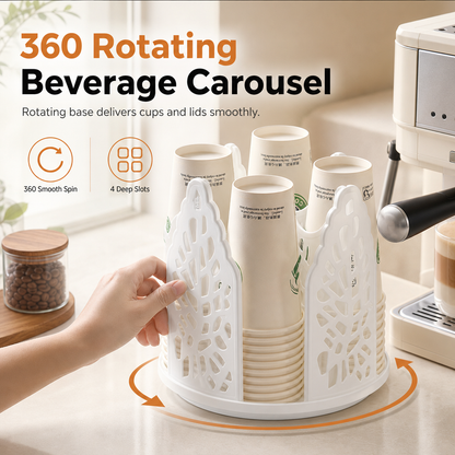 Rotating Disposable Paper Cup Holder Dispenser Plastic Desktop Storage Rack for Coffee and Milk Tea Cups