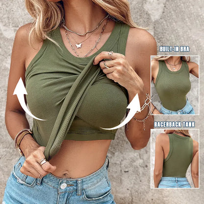 💖Last Day Special Price ￡9.99!!💖Ribbed Stretchy Tank Top with Shelf Bra