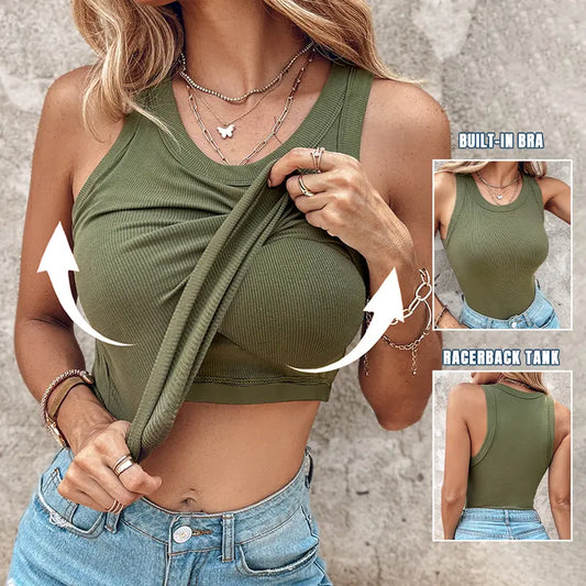 💖Last Day Special Price ￡9.99!!💖Ribbed Stretchy Tank Top with Shelf Bra